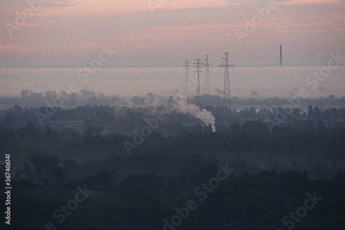 power lines in the fog