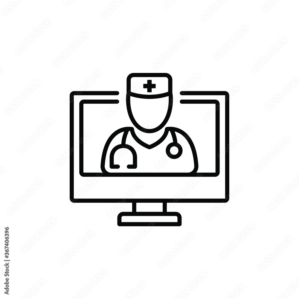 online doctor icon. virtual emergency medical consultation support. Call doctor for ask Healthcare services in mobile,  telemedicine line vector illustration Design on white background EPS10