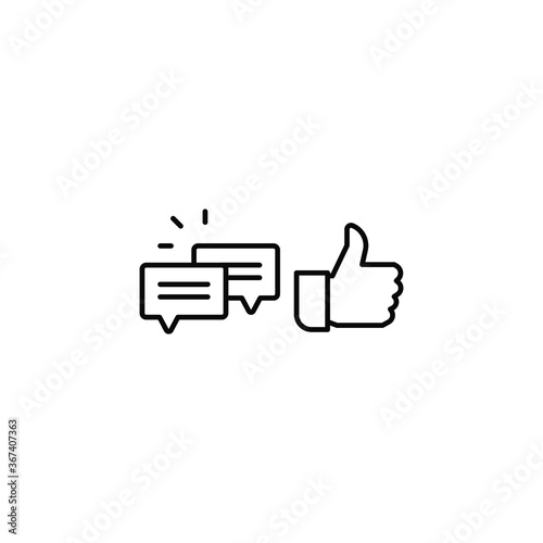 likes with comment icon line symbol. Finger thumb gesture and bubble message for chatting and give positive feedback. Social media equipment. Vector illustration. Design on white background. EPS10