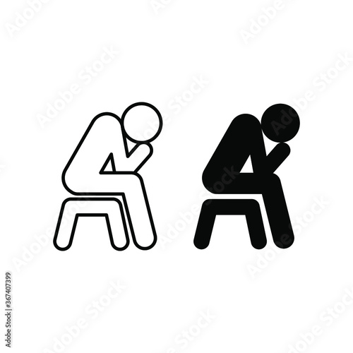 Depression icon symbol, line, solid. gentleman feeling unhappy, sad, upset and lonely sit on chair. Man still Tired and hopeless expression. Vector illustration. Design on white abckground. EPS10