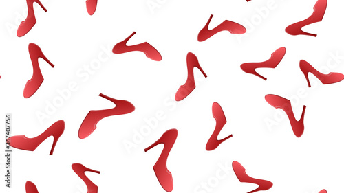 Realistic Detailed 3d Woman High Heel Red Shoes Seamless Pattern Background on a White Elegant Style Concept. Vector illustration of Sexy Female Footwear