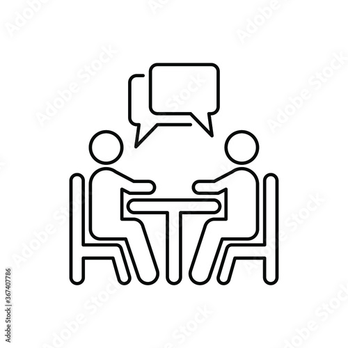 Two men sit together and talk, share and discuss about idea. dialog conference, friendship communication. people talking icon. Business project. vector illustration. Design on white background. EPS10