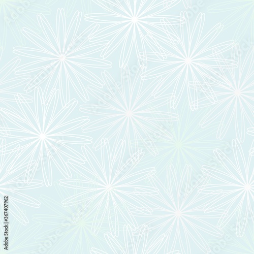 brighter white light stroke lines flower on light blue seamless pattern, background, wallpaper, texture, label, banner, vector design