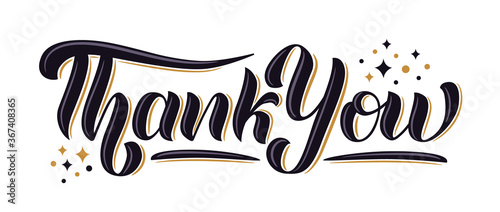"Thank You" hand drawn lettering with decorative elements. Vector illustration.