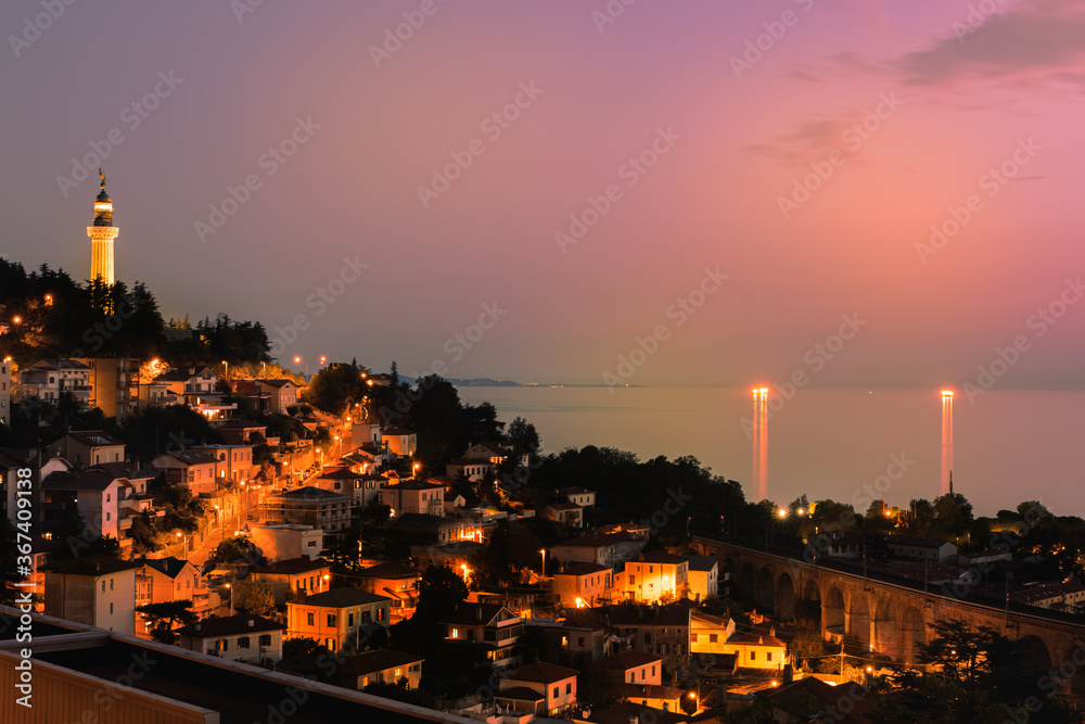 sunset over the city of Triest  in Italy 