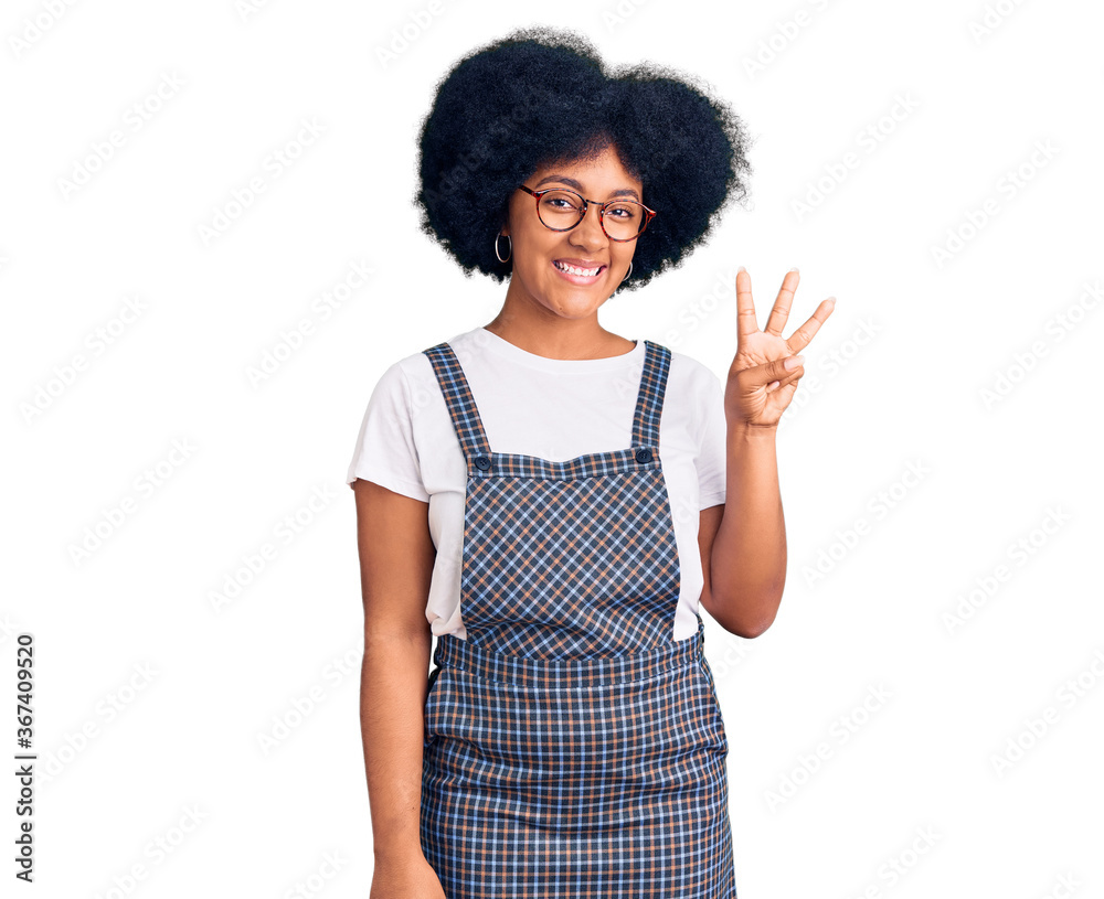 Young african american girl wearing casual clothes showing and pointing up with fingers number three while smiling confident and happy. Young african american girl wearing casual clothes showing and pointing up with fingers number three while smiling confident and happy.