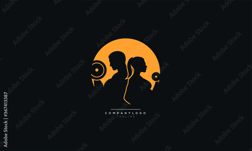 Fitness club logo with exercising athletic man and woman vector illustration Fitness club logo with exercising athletic man and woman vector illustration