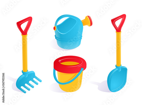 Sandbox toys plastic. Isolated vector set in cartoon style.