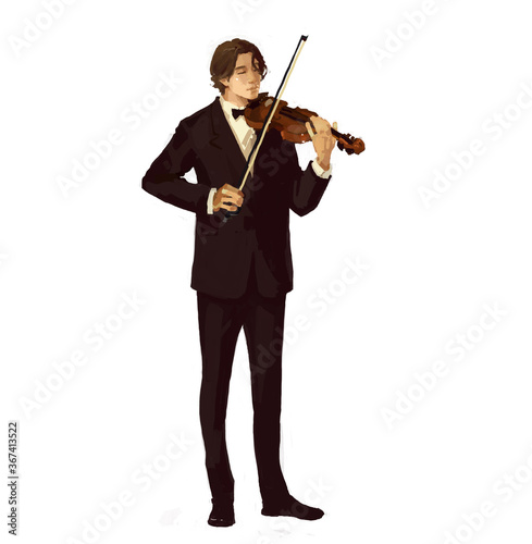 Young man playing violin. Hand drawn musician. Sketch. photo