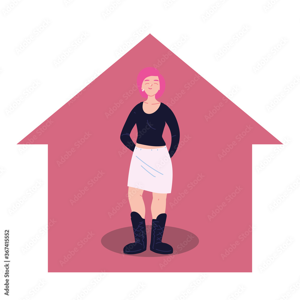 woman cartoon with pink hair in house vector design woman cartoon with pink hair in house vector design
