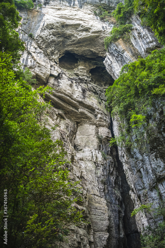 Rocky face on a mountain wall in Wulong National Park