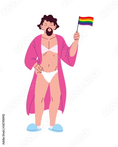 transvestite man cartoon with lgbti flag vector design