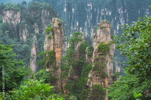 Landscape of Stone Tianzi Mountain pillars in Zhangjiajie