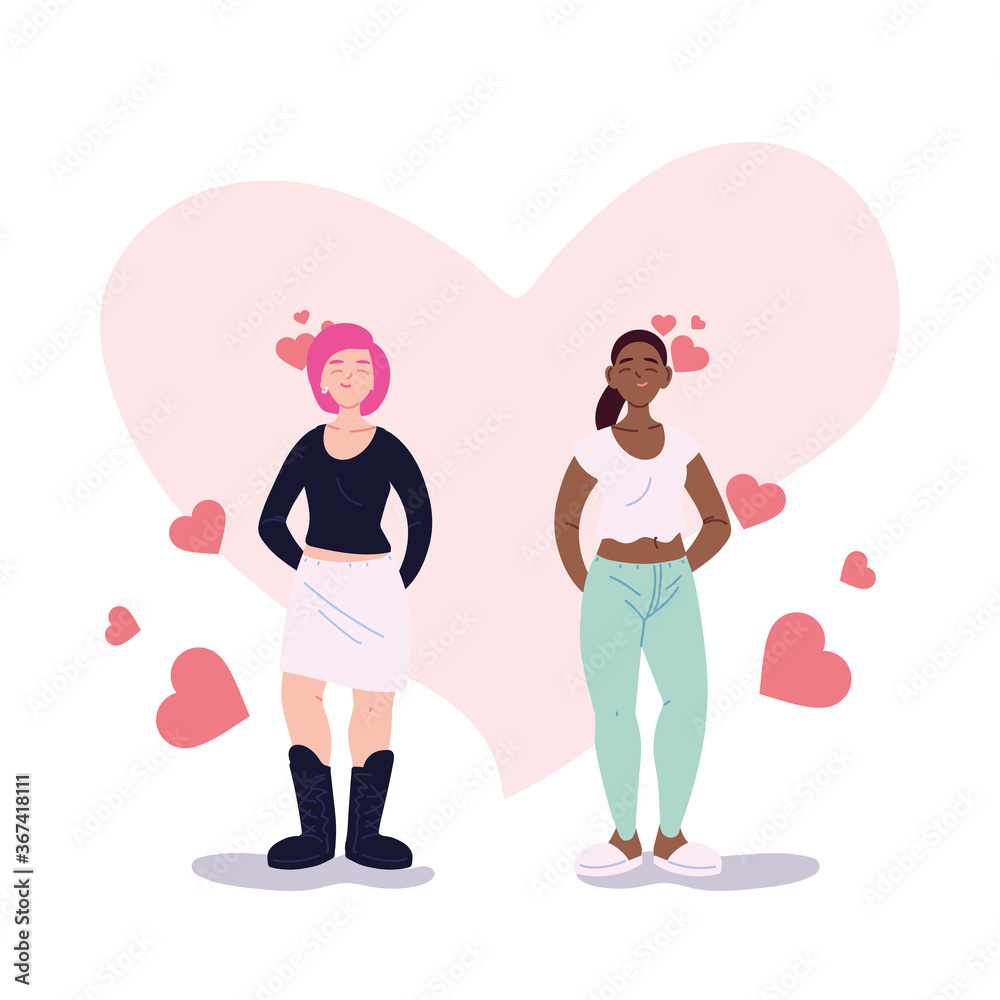 lgtbi women cartoons with hearts vector design lgtbi women cartoons with hearts vector design