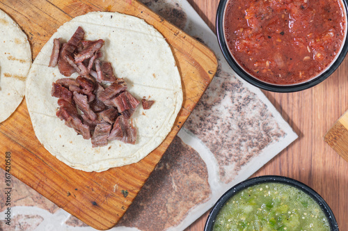 Carne Asada. Mexican barbecue tacos of beef photo