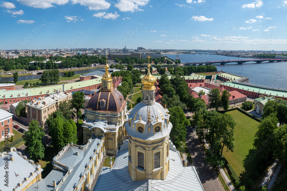 Saint Petersburg. Russia. Peter and Paul fortress from a height. Domes of the Peter and Paul fortress. Fortress on the Neva river. Sights Of St. Petersburg. Cities of Russia.
