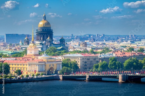 Saint Petersburg in summer. Russia. View from the height of the Admiralty and St. Isaacs Cathedral. Panorama Of St. Petersburg. View of the center of Petersburg from the Neva river.