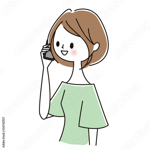 スマホで話す女性