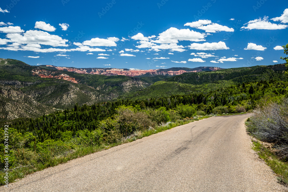Road leading toward distant Cedar Breaks National Monument.