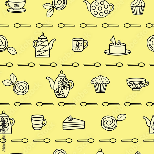 Yellow and cream afternoon tea theme seamless repeating pattern.