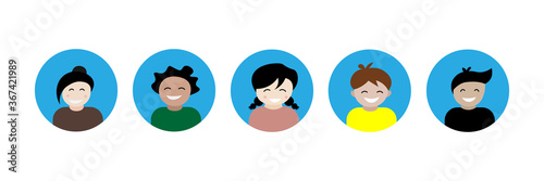 vector illustration of happiness kids face smile together.