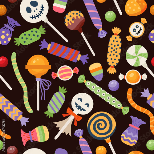 Halloween seamless sweet pattern with cute candies