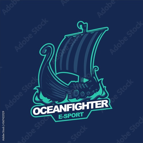 ocean fighter ship premium mascot logo template