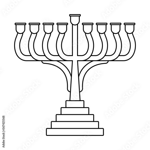 Nine candle holder / Hanukkah menorah line art vector icon for apps and website