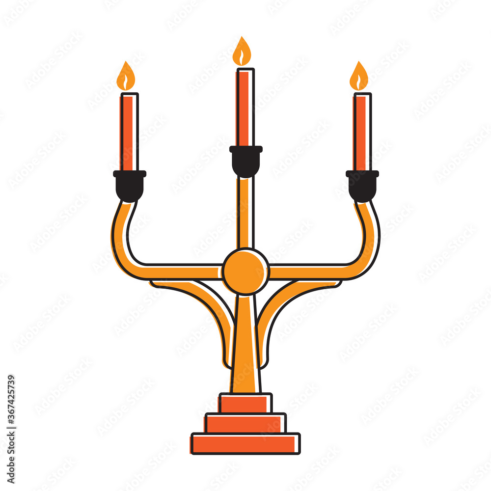 Medieval candelabrum or candelabra candle holder with three candles lit flat color icon for apps and websites Medieval candelabrum or candelabra candle holder with three candles lit flat color icon for apps and websites