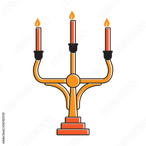 Medieval candelabrum or candelabra candle holder with three candles lit flat color icon for apps and websites