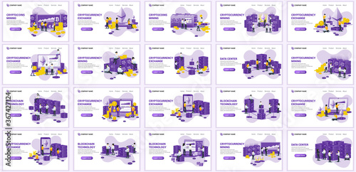 Set of landing page design templates, Big collection concept of blockchain, and Cryptocurrency flat vector illustration. can use for web banner, infographics, landing page, web template