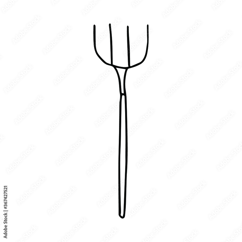 Outlines hand drawn image of a fork. Vector element for design. Garden tool. Outlines hand drawn image of a fork. Vector element for design. Garden tool.