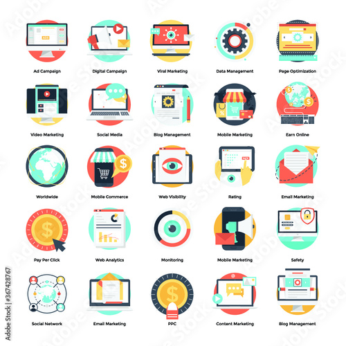 Set of Digital And Internet Marketing Flat Icons 