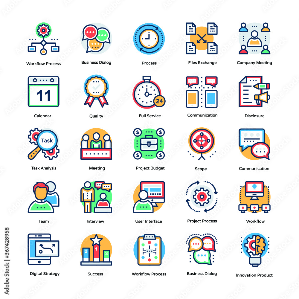 Project Management Flat Vector Icons Set Project Management Flat Vector Icons Set
