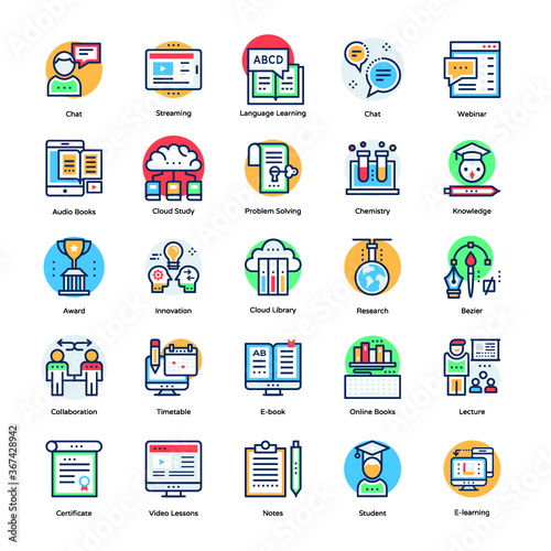 Set of Education and Knowledge Coloured Flat Icons 