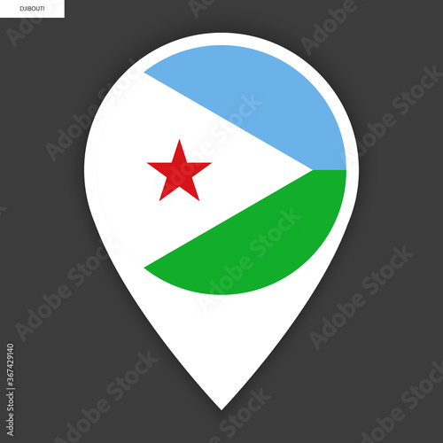 Djibouti marker icon with white border on dark grey background. Djibouti pin icon isolated on barely dark background.