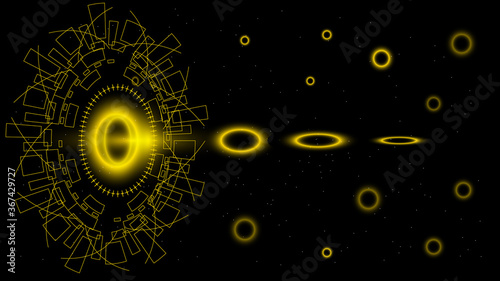 UI Hi-tec interface black and gold abstract digital technology with glowing particles, vector illustration
