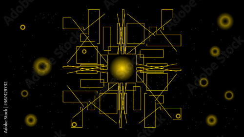 UI Hi-tec interface black and gold abstract digital technology with glowing particles, vector illustration