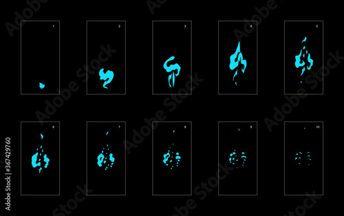 Smoke effect. blue smoke animation sprite sheet. classic smoke effect animation for game or cartoon or animation. vector style animation effect 1608.