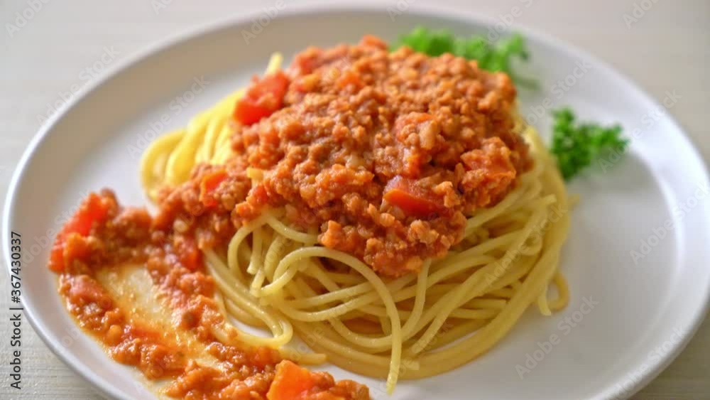 spaghetti bolognese pork or spaghetti with minced pork tomato sauce - Italian food style spaghetti bolognese pork or spaghetti with minced pork tomato sauce - Italian food style