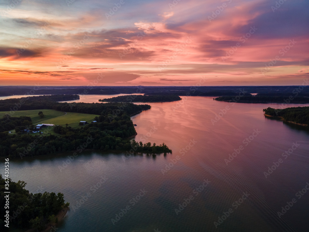 Pink clouds and reflections over Barren River Lake in Western Kentucky