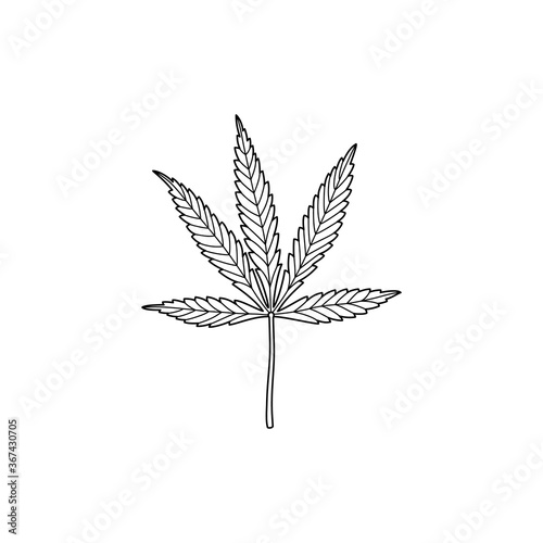 A marijuana leaf in a trending minimal linear style. Outline Of A Medical Cannabis Leaf. Vector illustration