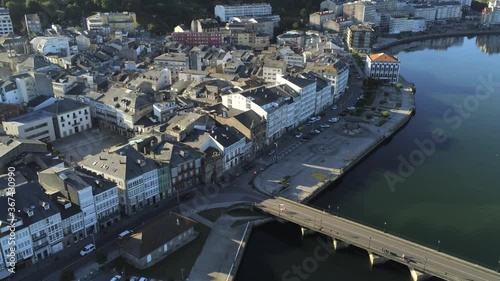 Aerial view of buildings in coastal village of Viveiro. Galicia.Spain. Drone Footage photo