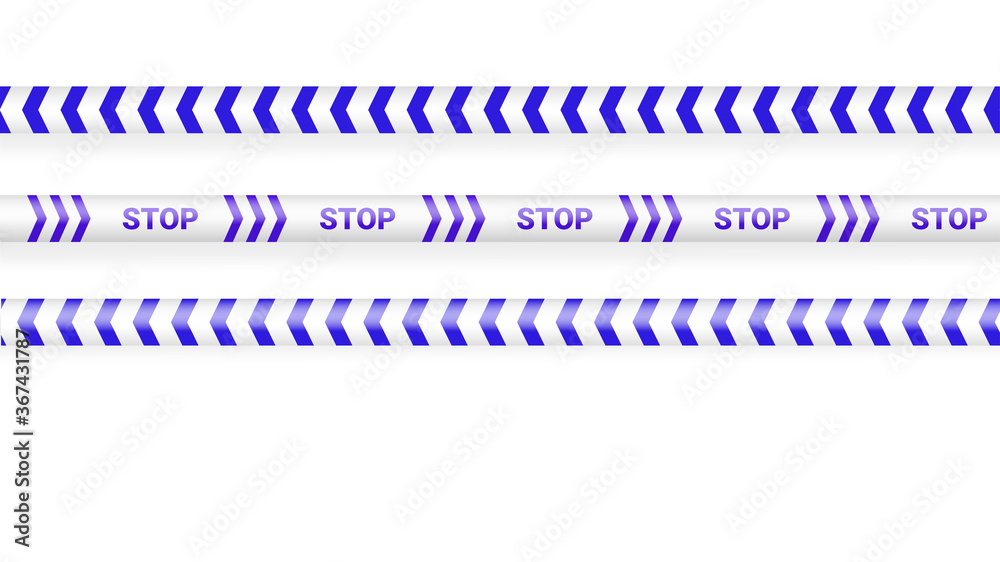 Blue police tape, crime danger line. Caution police lines isolated. Warning tapes. Set of blue warning ribbons. Vector illustration on white background.