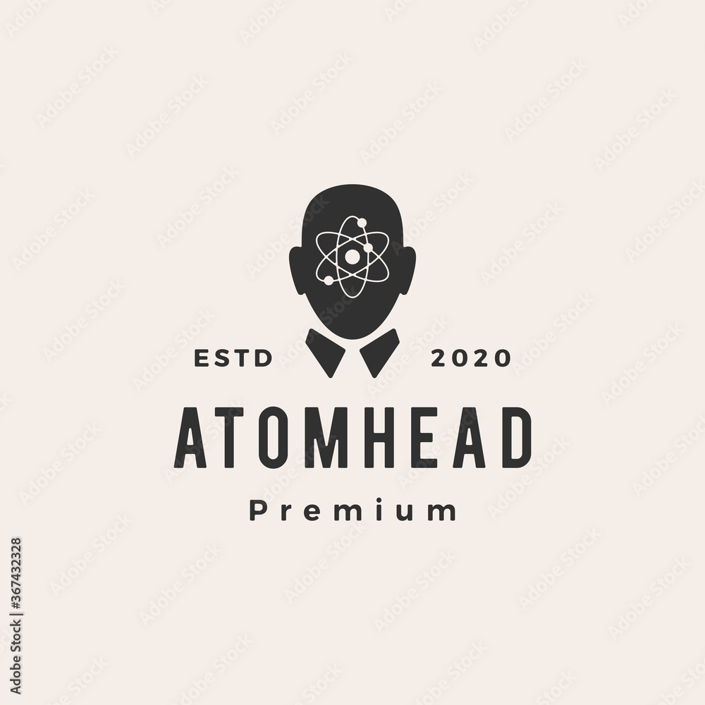 atom head hipster vintage logo vector icon illustration