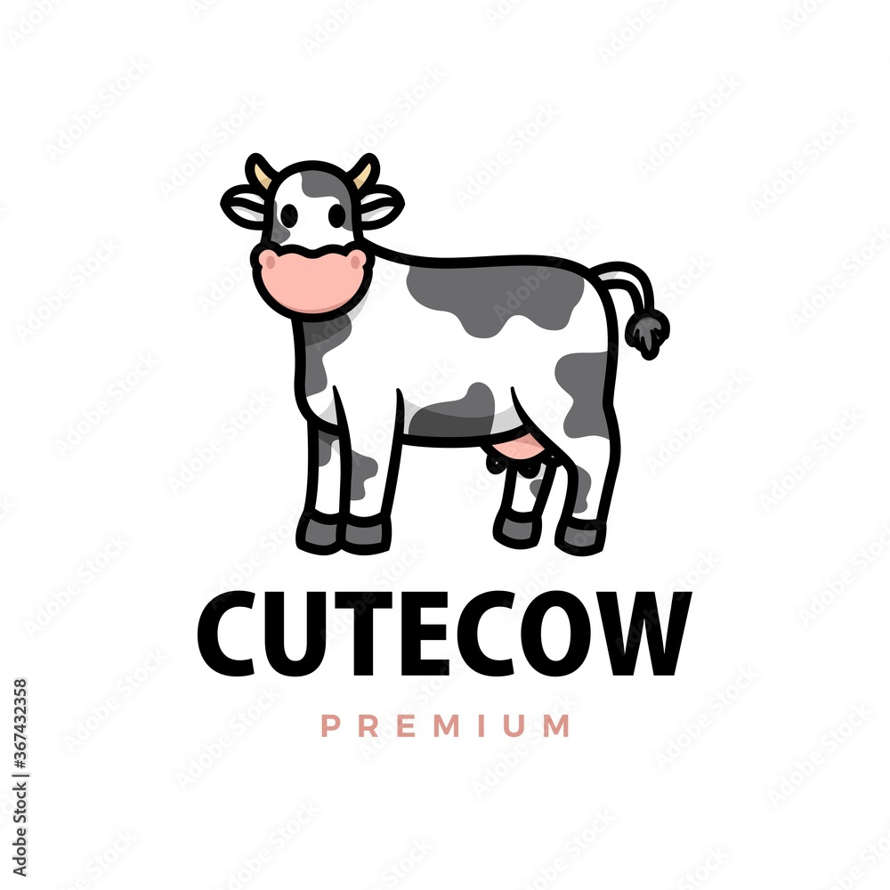 Fototapeta premium cute cow cartoon logo vector icon illustration