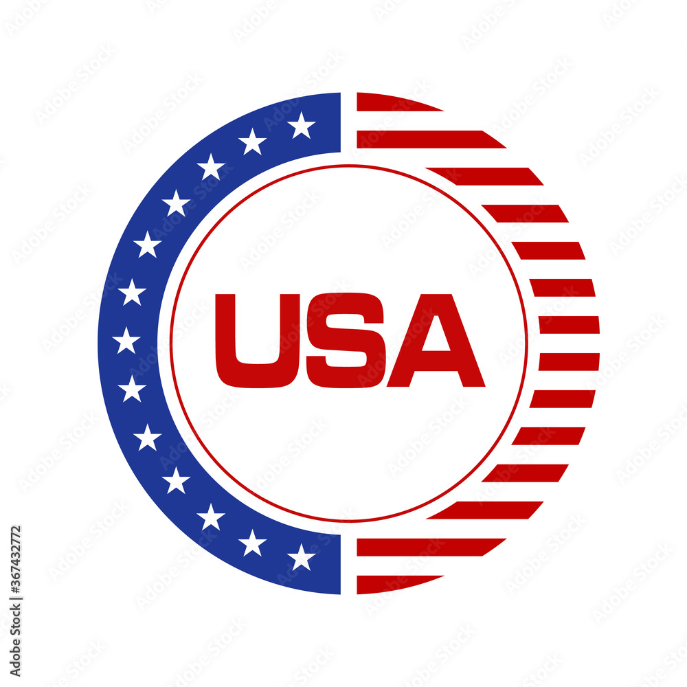 Red and blue Stars and Stripes USA badge Independence day emblem and label patriotic American badges and labels with flag Red and blue Stars and Stripes USA badge Independence day emblem and label patriotic American badges and labels with flag