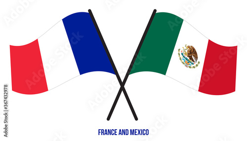 France and Mexico Flags Crossed And Waving Flat Style. Official Proportion. Correct Colors.