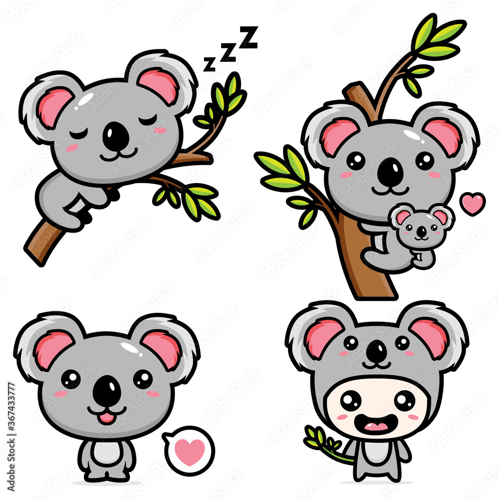 set of cute koala animal design vectors