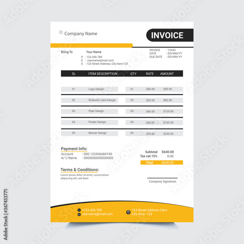 Modern and Creative Corporate Business Invoice Template Design